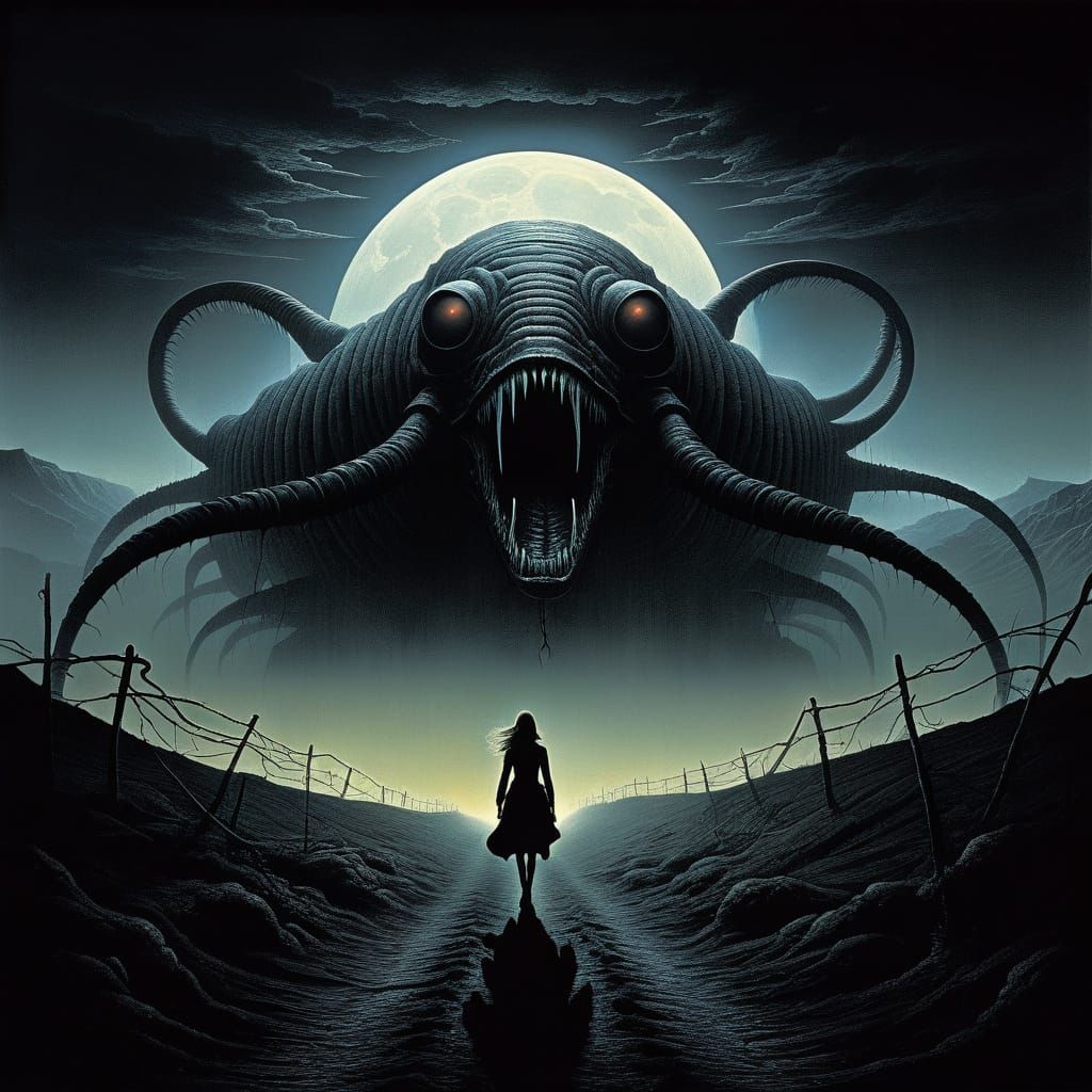 Dark Fantasy Masterpiece: Haunting Oil on Canvas Illustratio...