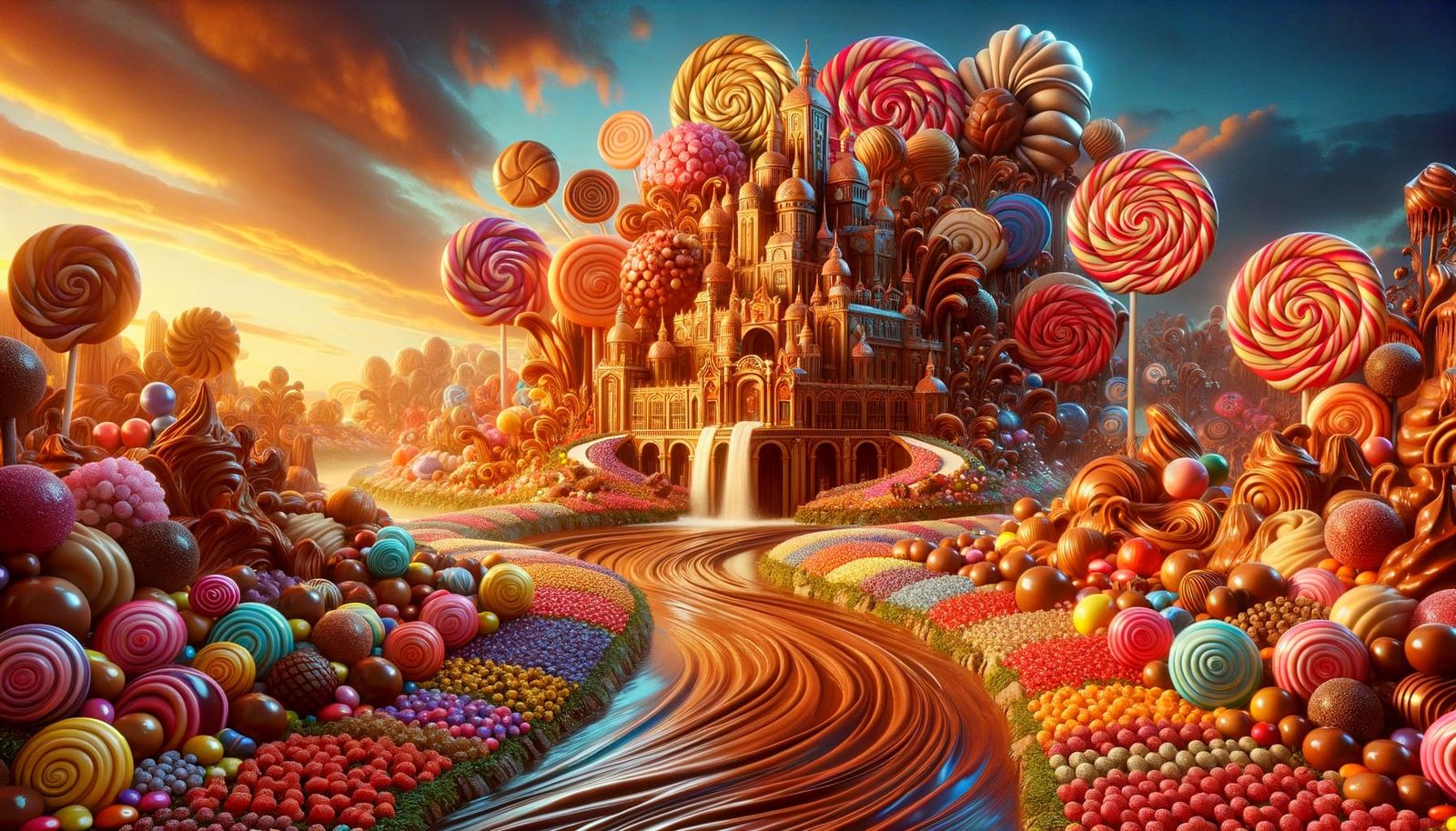 Fantastical Candy World with Chocolate River and Lollipop Fi...