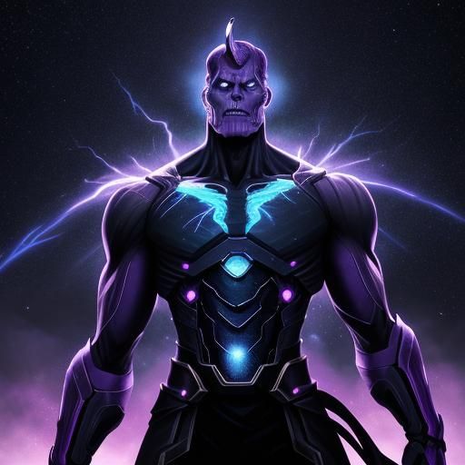Thanos' Spine Radiates Cosmic Energy in Manga Style