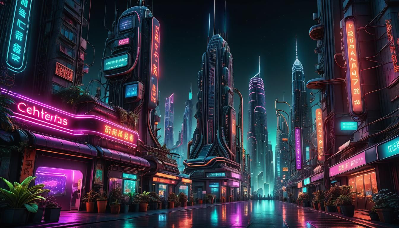 Futuristic Cityscape at Night in Vibrant 3D Render