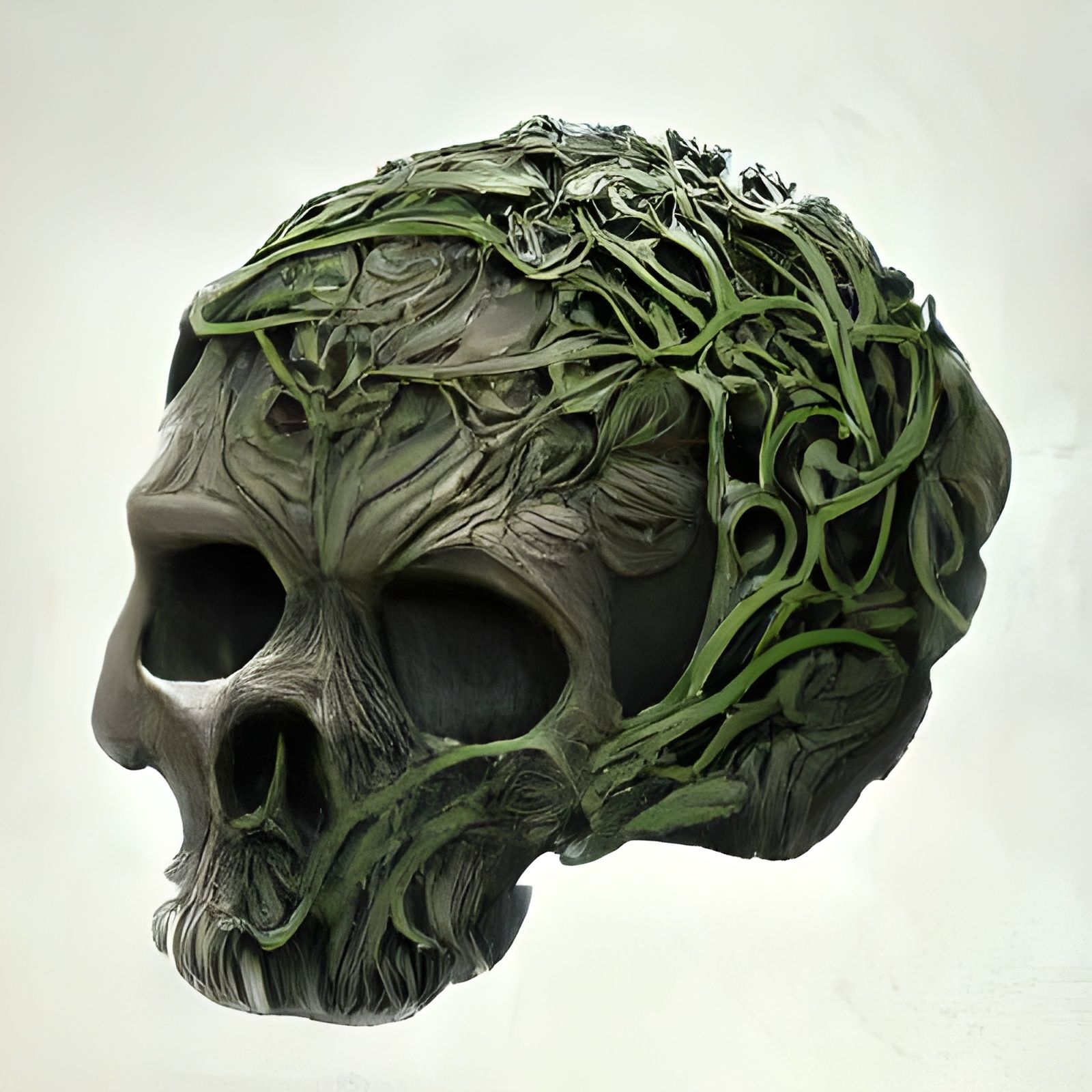 Sinister Vines Enveloping Skull in Horror Style