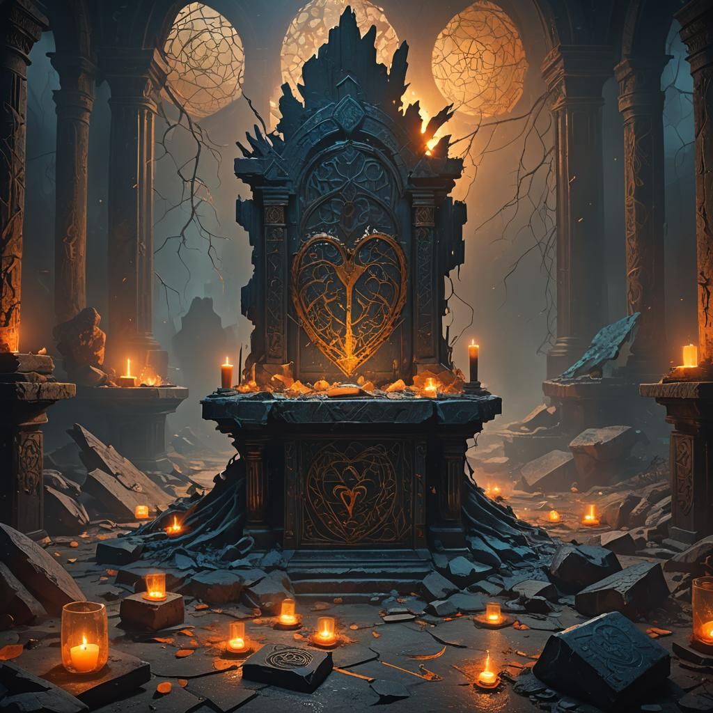 Troubled Heart on Mystical Altar: Dark Fantasy Art