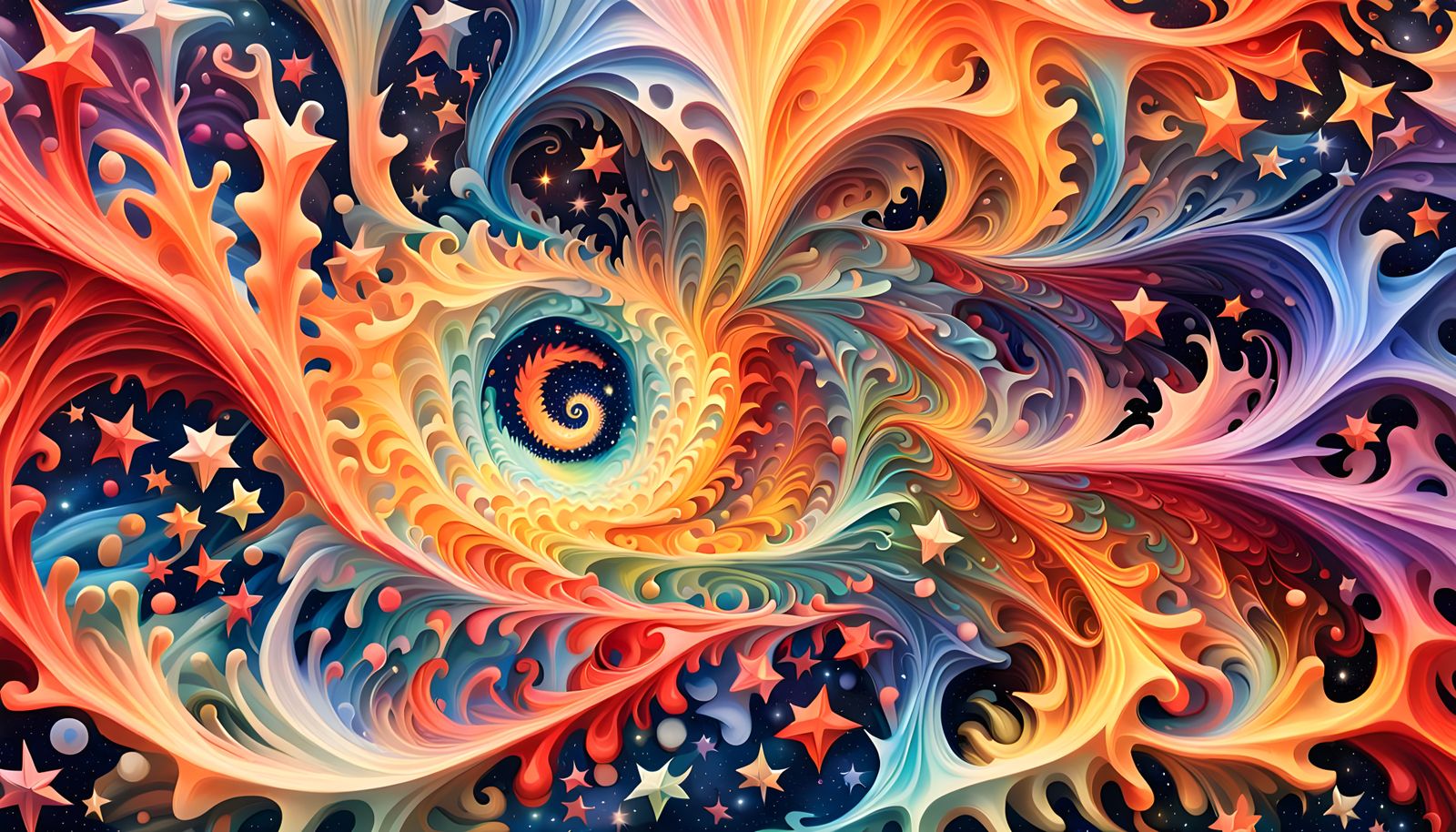 Iridescent Star Cluster Painting in Impasto Style