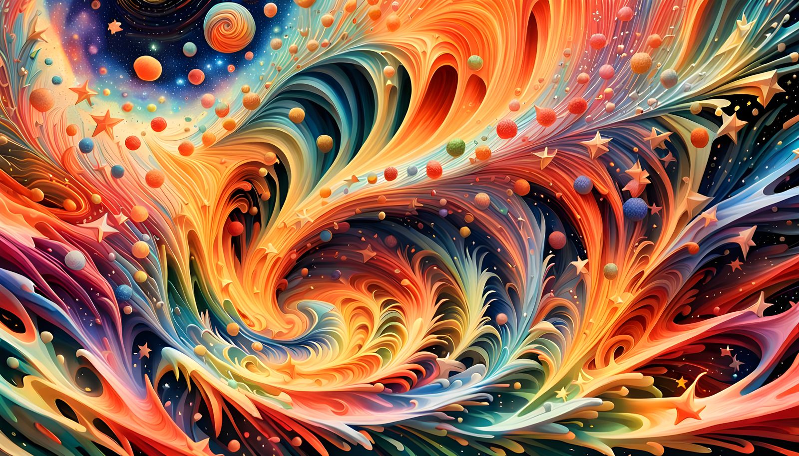 Iridescent Aboriginal Painting of Swirling Celestial Stars