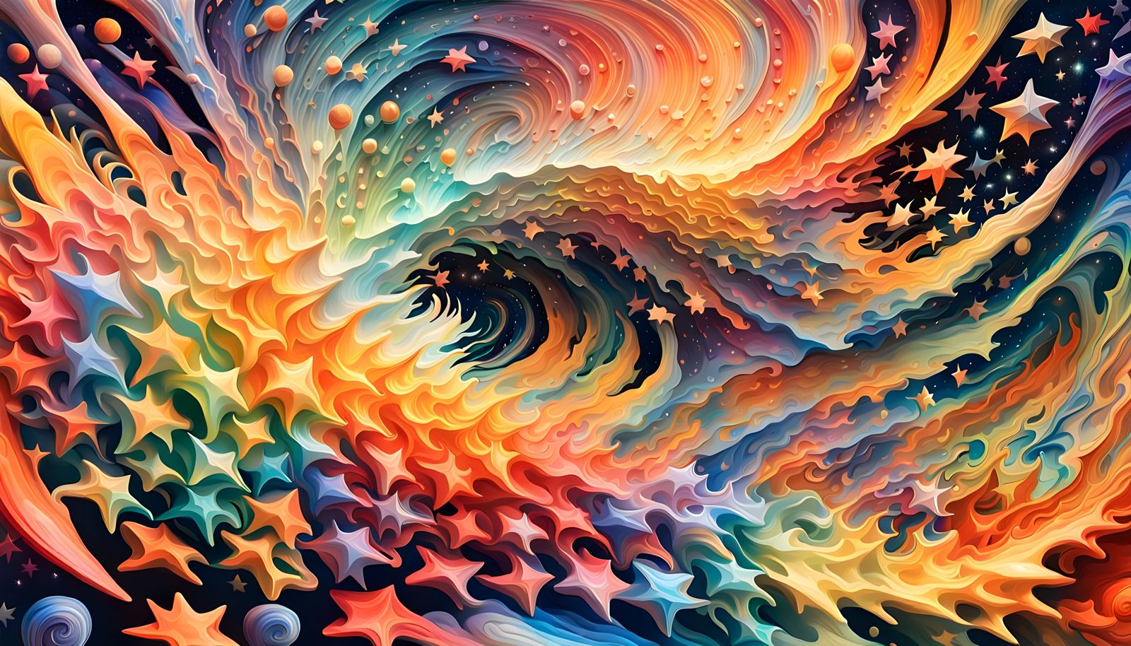 Iridescent Star Cluster in Impasto Painting Style