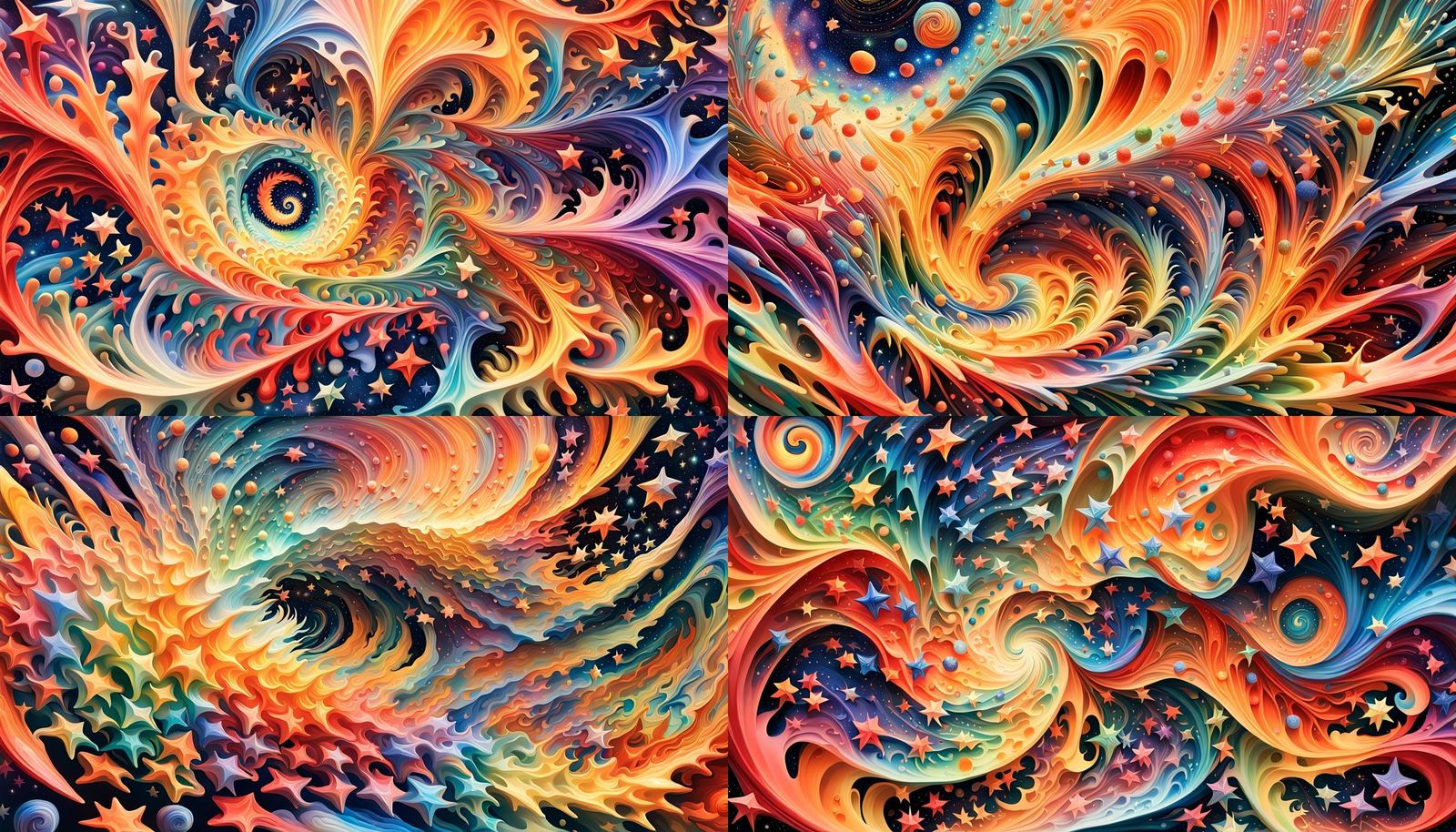 Iridescent Aboriginal-Style Painting of Swirling Celestial S...