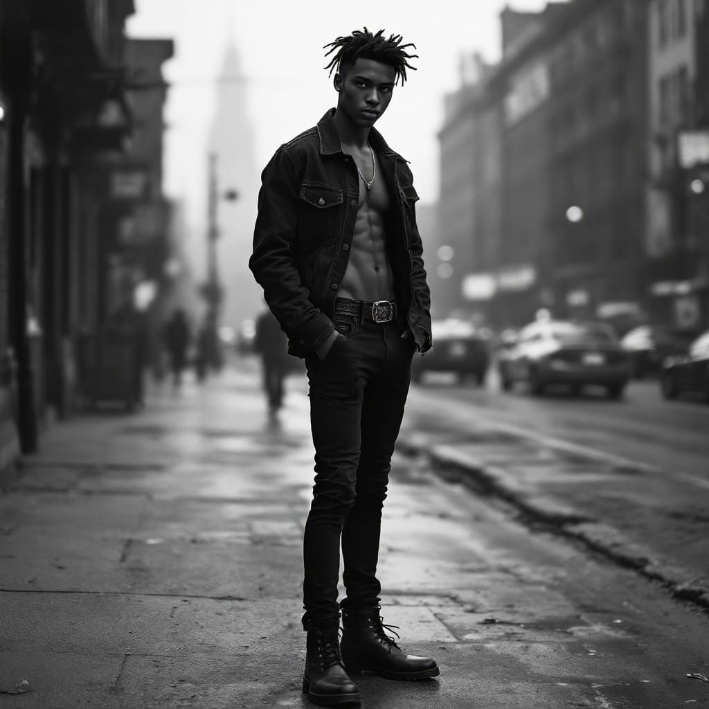High Contrast Noir Portrait of Young Man