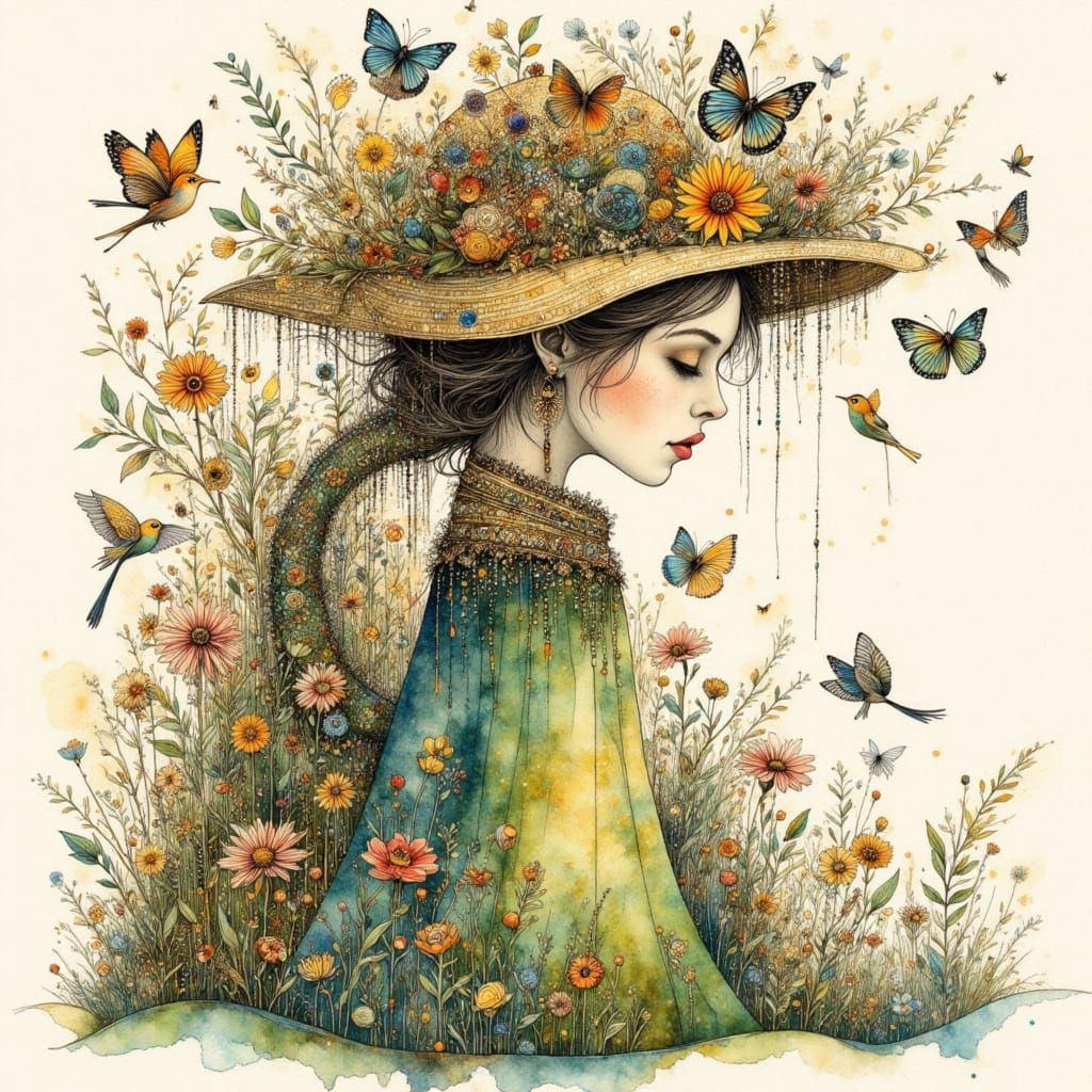 Ethereal Forest Goddess in Alcohol Ink and Watercolor Style