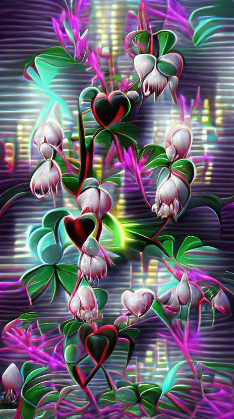 Iridescent Neon Bleeding Hearts in Art Deco Style