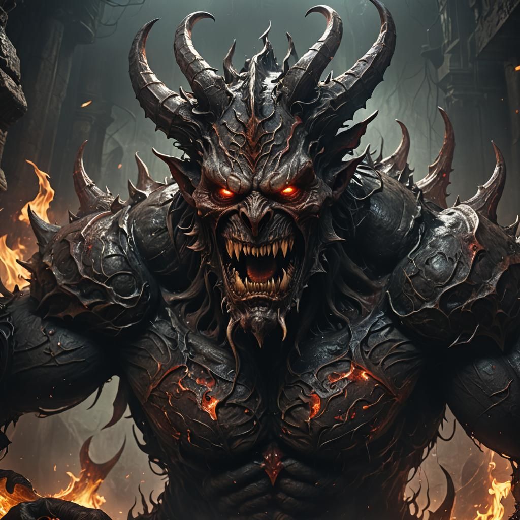 Scary Demon in Hell, Dark Fantasy Concept Art