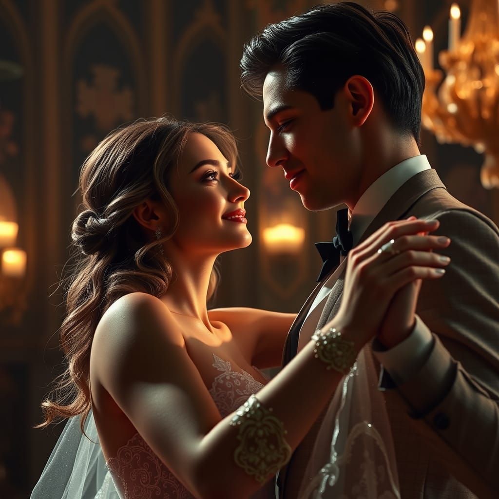 Romantic Waltz in Grand Ballroom, Art Nouveau Style