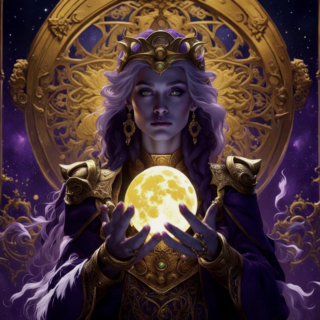 Dark Fantasy Moon Goddess in Vibrant Hues