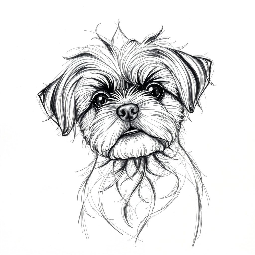 Expressive Shih Tzu Portrait in Mixed Media Style