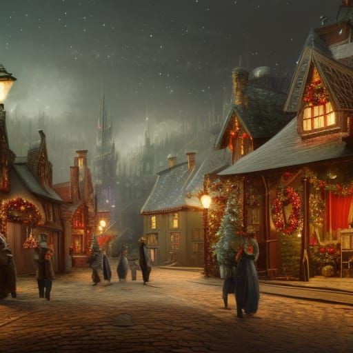 Victorian Christmas Village Matte Painting