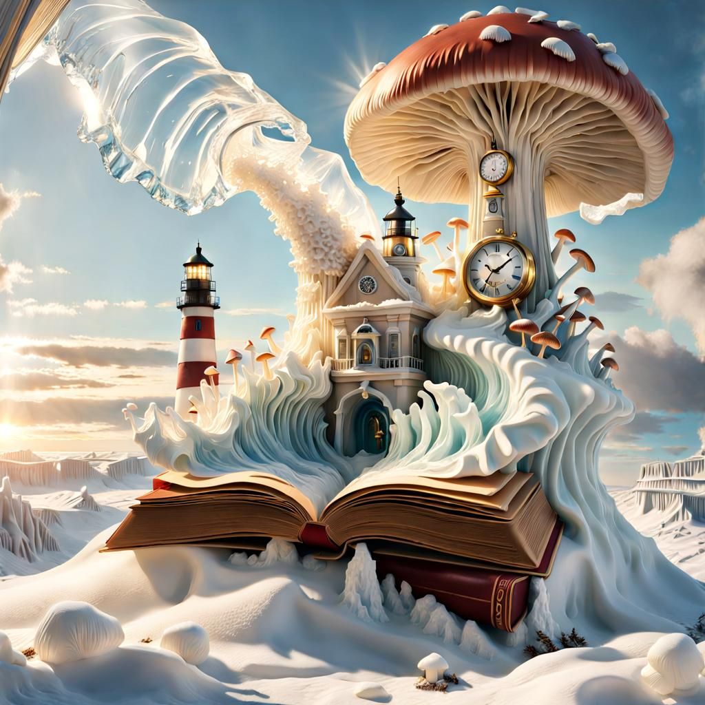 Epic Ice Sculpture: Mushroom Waves and Lighthouse Clock