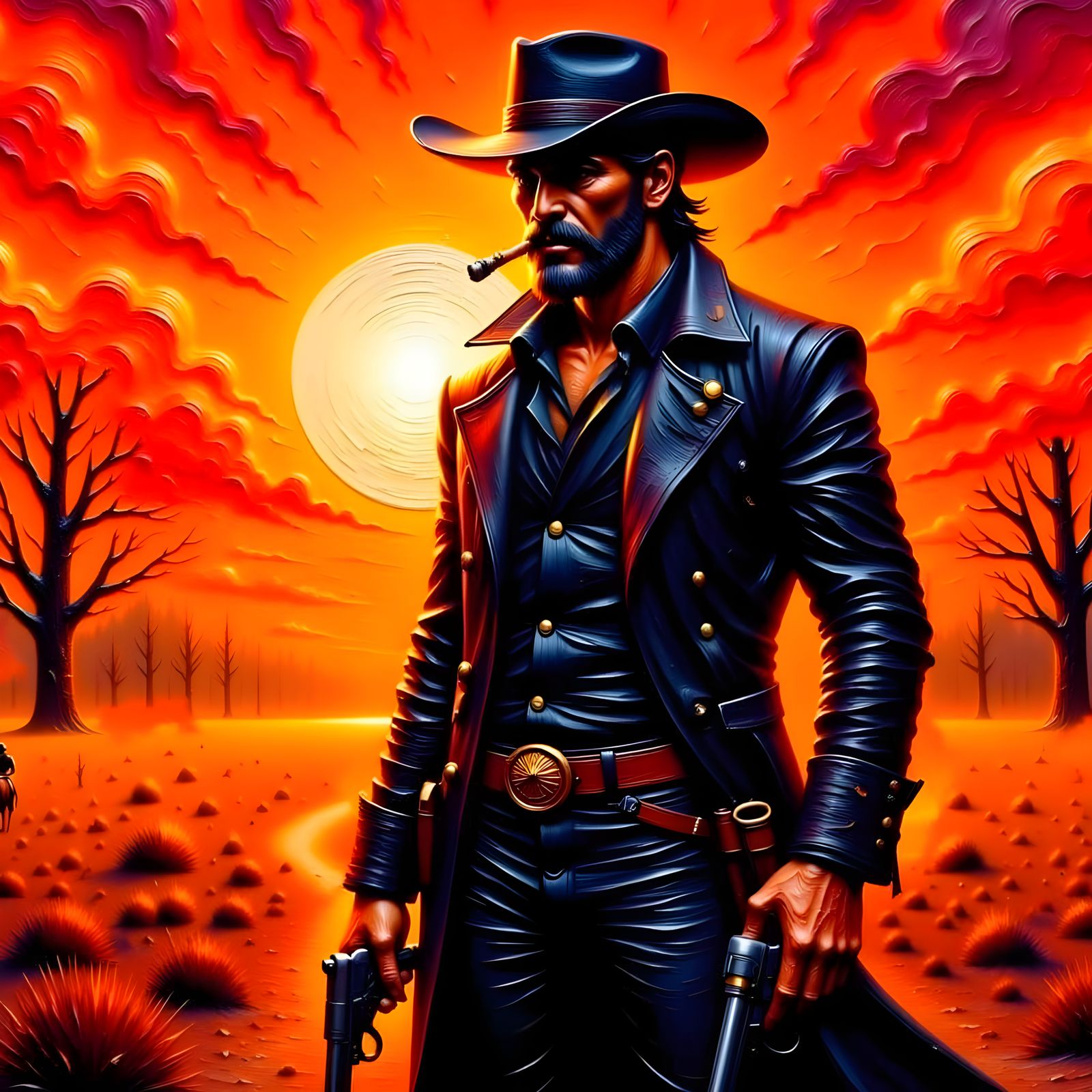 Grizzled Gunslinger in Encaustic Palette Knife Painting