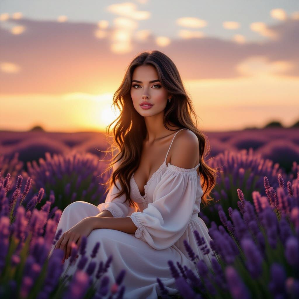 Lavender Field Dreamscape: Golden Hour Digital Painting