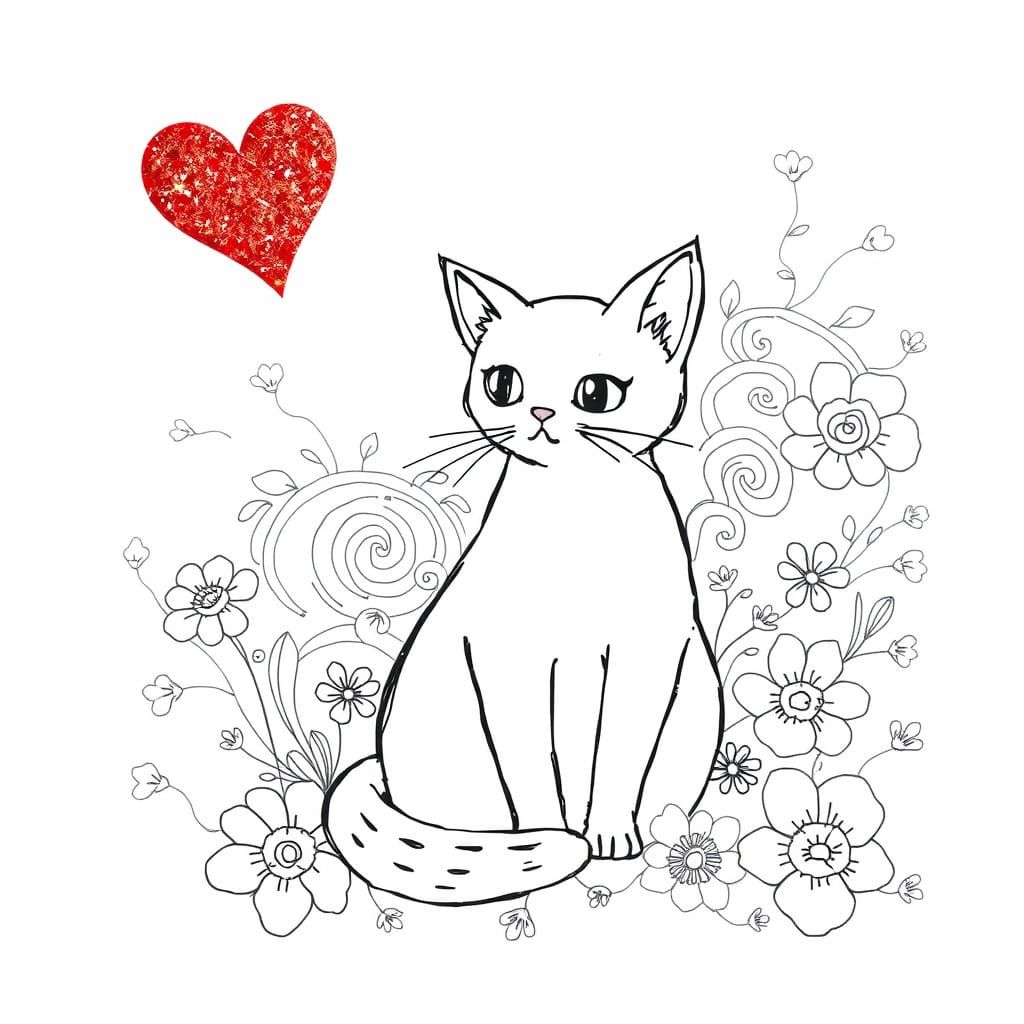 Whimsical Cat Amidst Delicate Florals