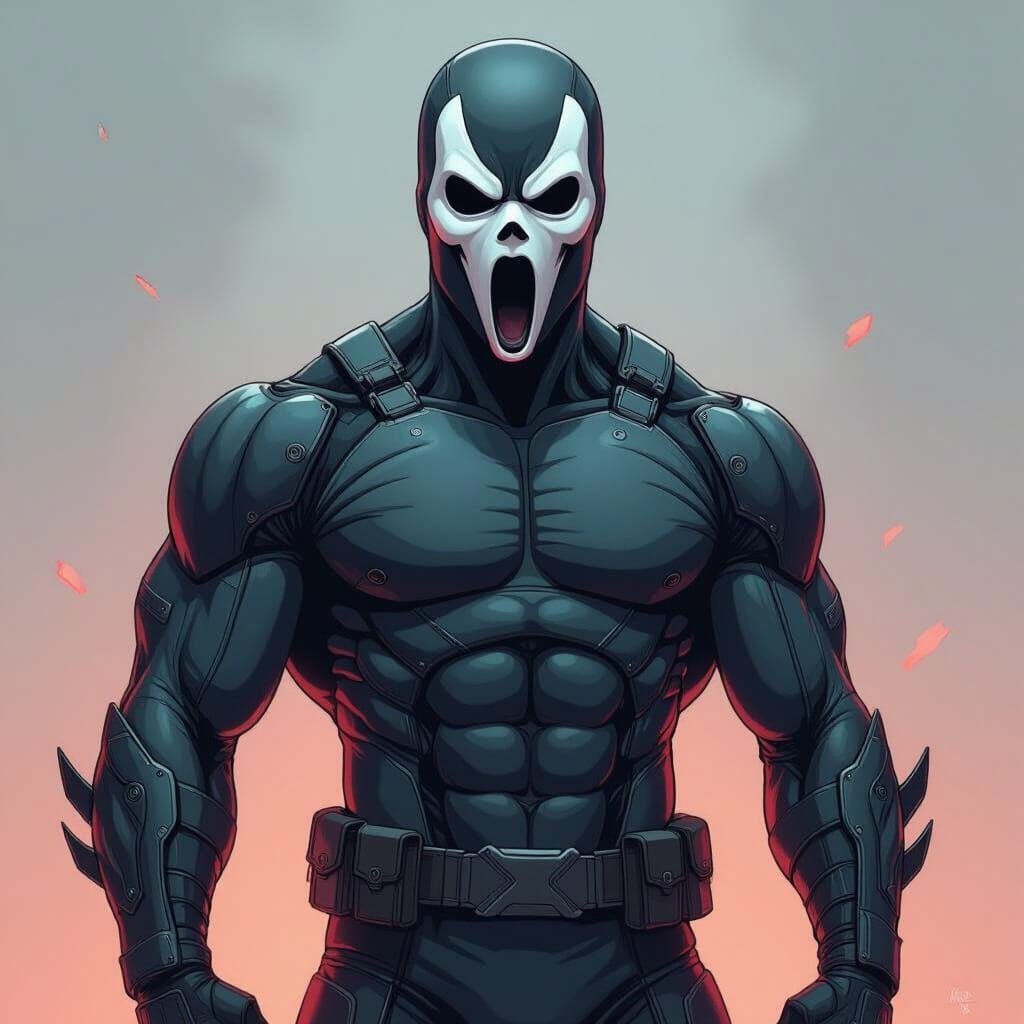 Ghostface Masked Superhero in Gritty Cyberpunk Style