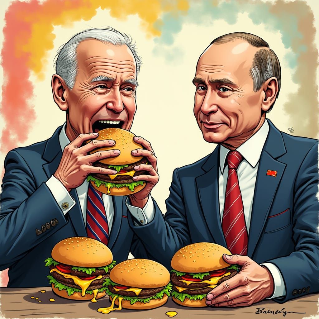 Mad Magazine-Inspired Cartoon of Biden and Putin in a Fast F...