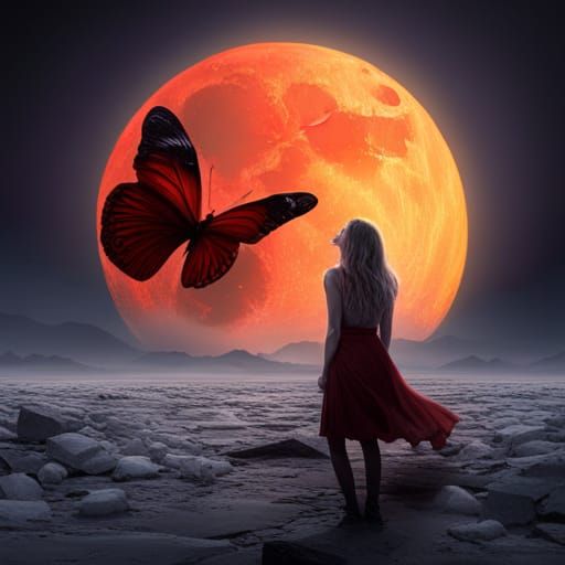 Hyperrealistic Blood Butterflies Adorn the Moon
