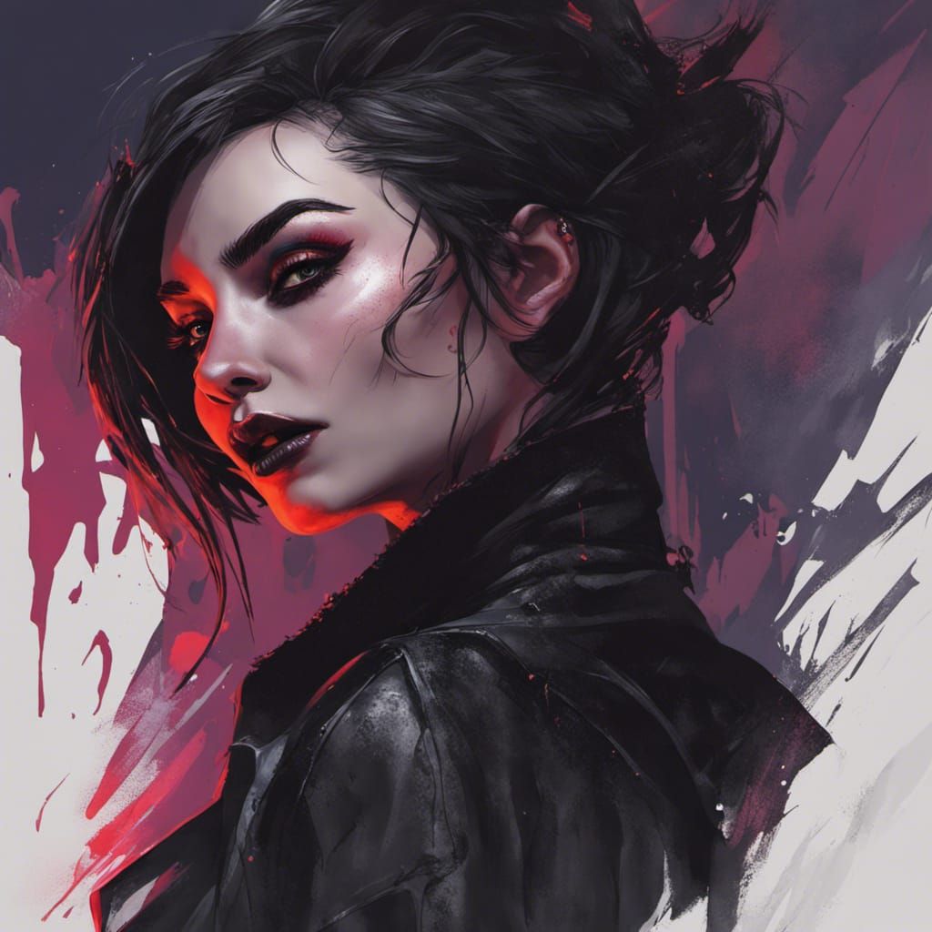 Modern Goth Vampire Portrait in Hyperrealistic Style