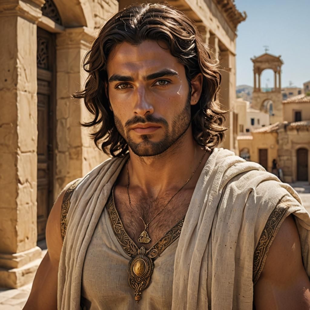 Handsome Man with Amber Eyes and Olive Skin