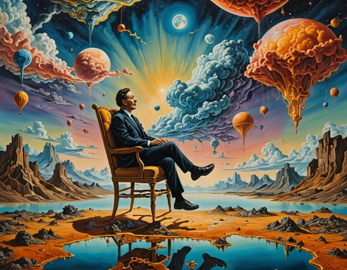 Floating Man in Surreal Astral Landscape