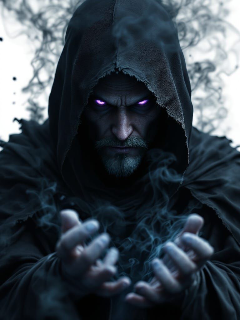 Dark Fantasy Mage Casts Incantations in Mysterious Shadows