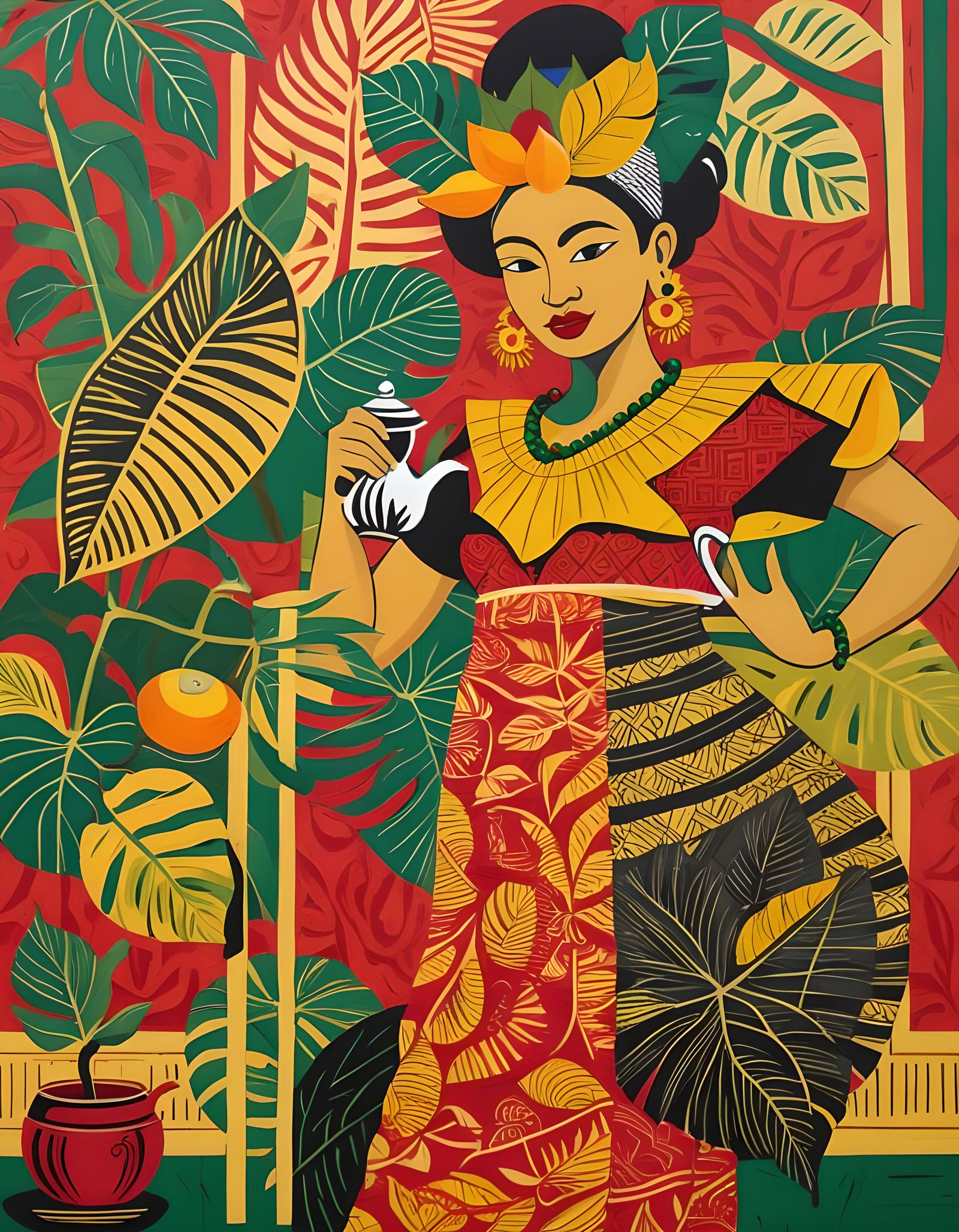 Balinese Dancer with Mango in Batik Style