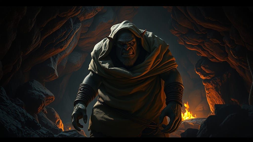 Gothic Ogre in a Dimly Lit Cave