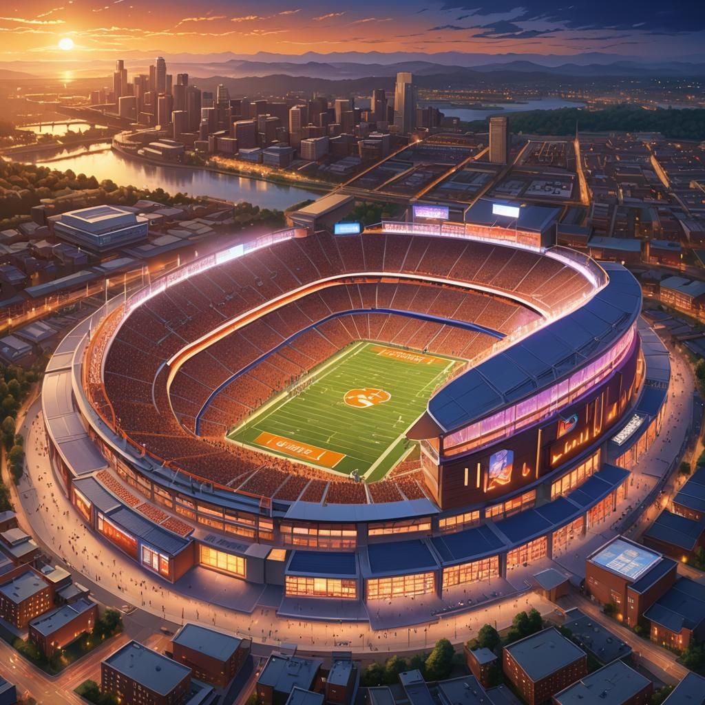 Anime-Inspired Clemson Stadium Under Electric Sky