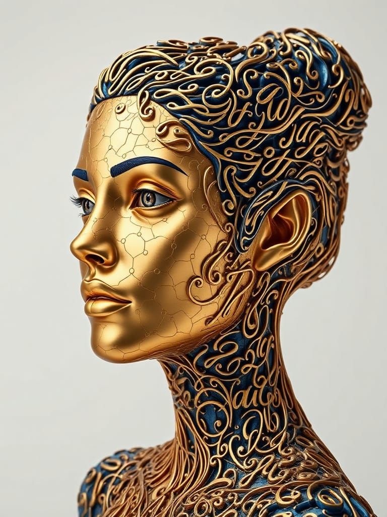 Surreal Portrait in Metallic Calligraphy