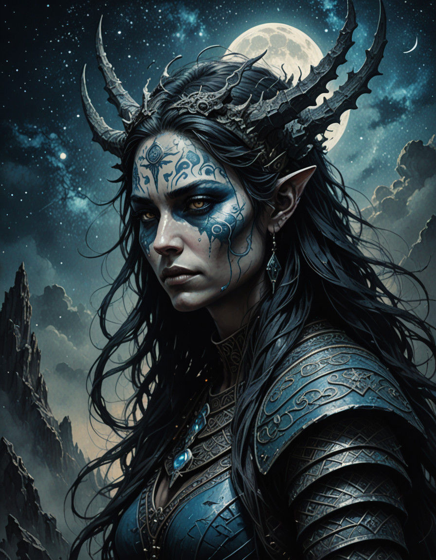 Ethereal Katsura Spriggan in Lunar Hues, Fantasy Portrait in...