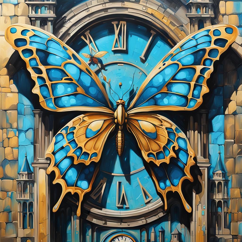 Cyberpunk Butterfly in Dazzling Metallic Hues, Gracing Iconi...