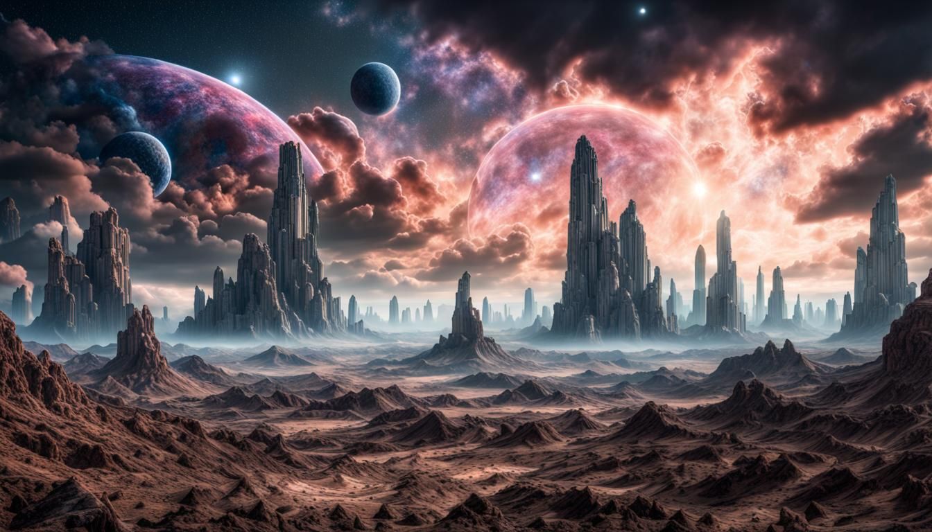 Hyperrealistic Androids in a Cosmic Fantasy Sky