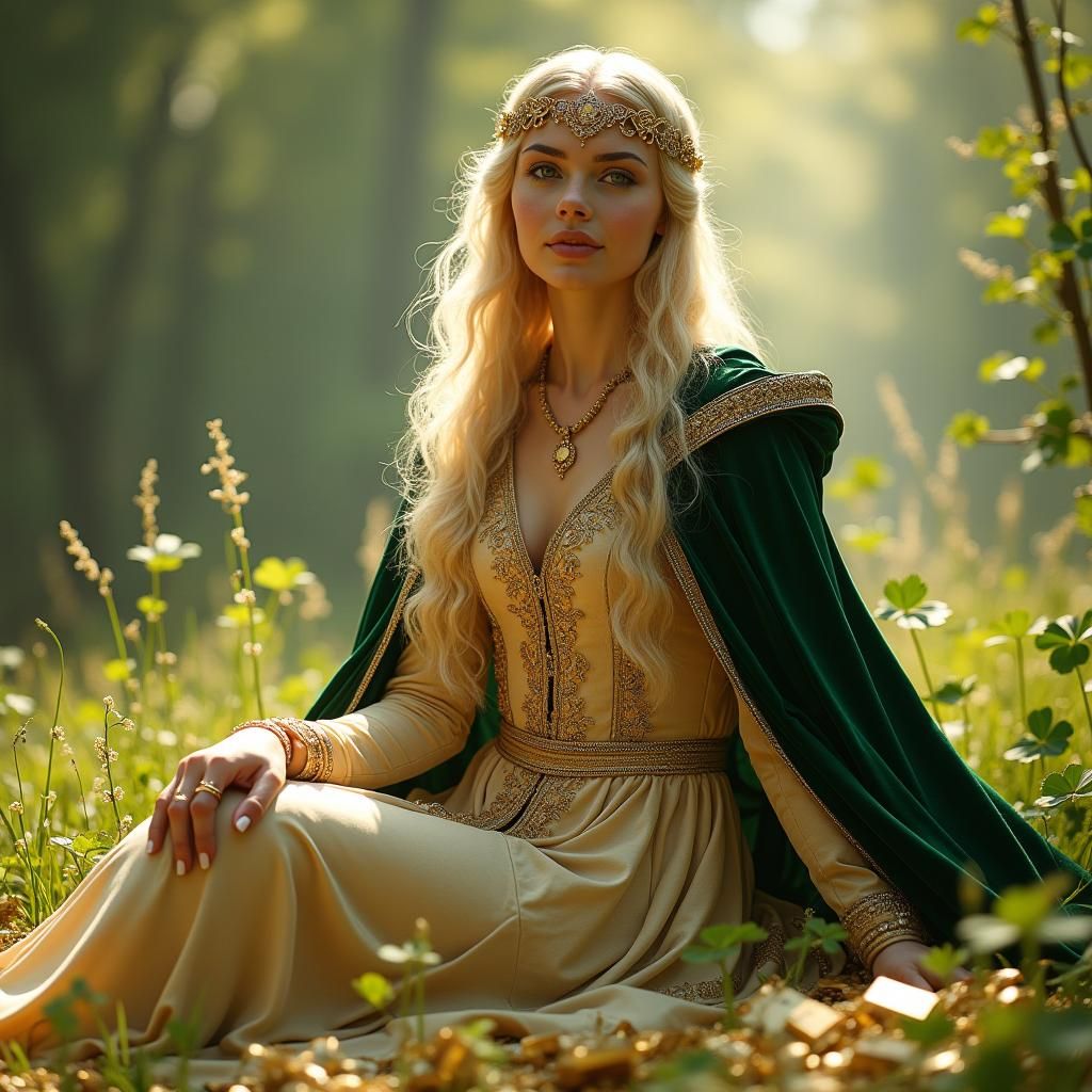 Goddess Pilvytė Amidst Riches, Digital Art