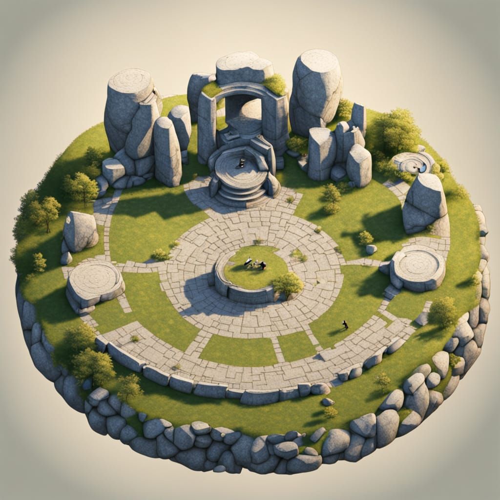 Chibi Claymation Stone Circle Blueprint in Semi-Realism