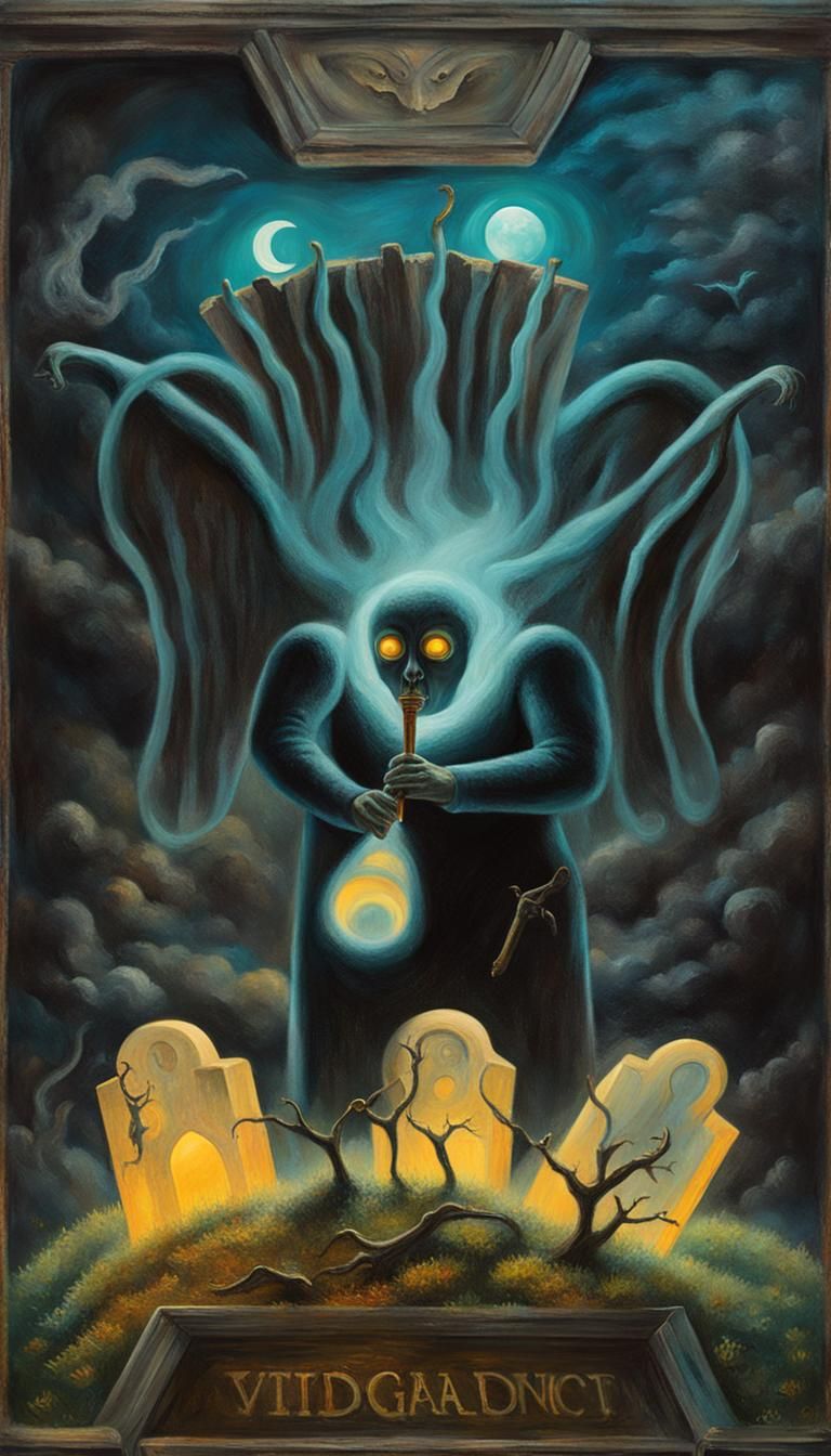 Dark Flute Player Charms Ghosts in Surreal Graveyard