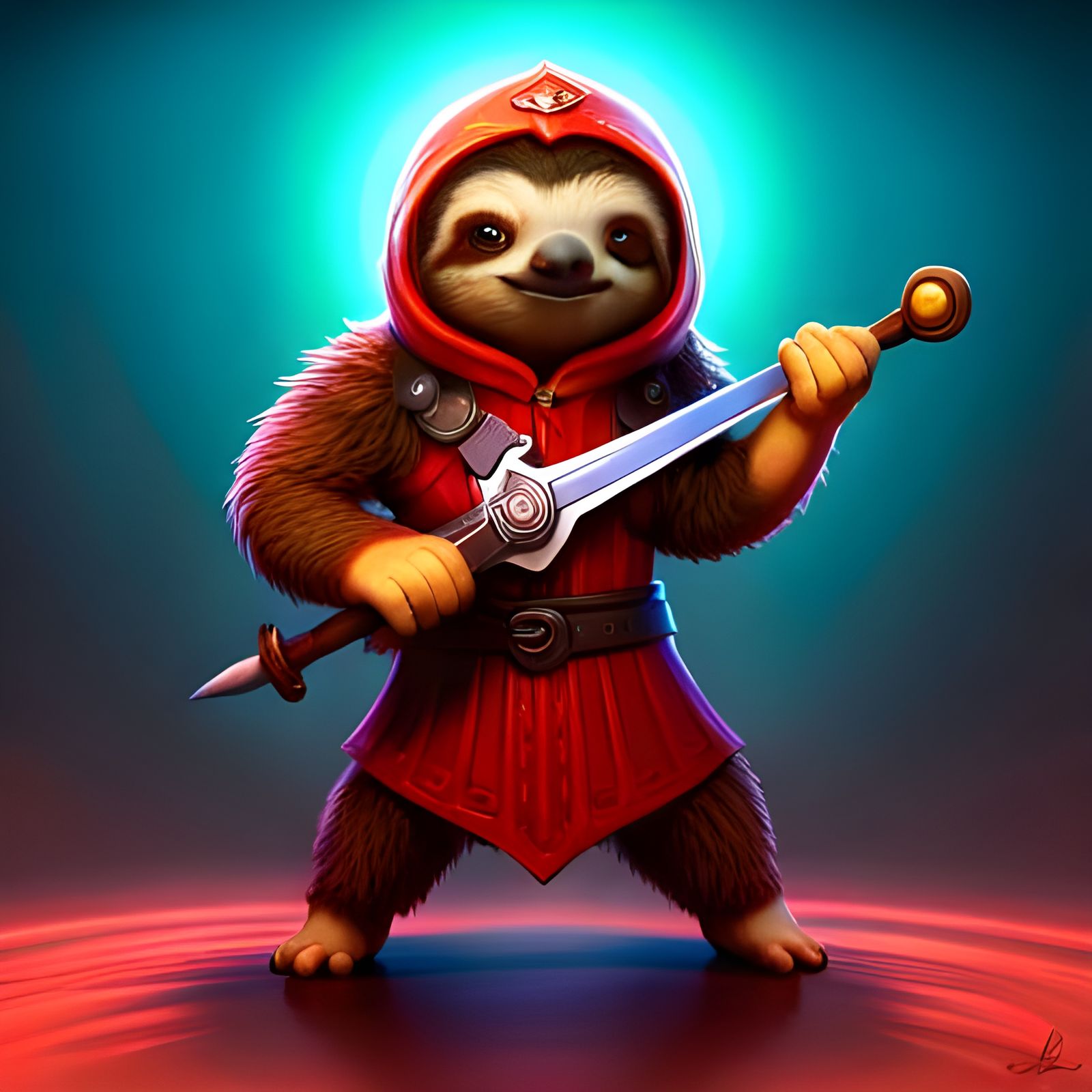 Armored Sloth Warrior in Synthwave Fantasy Style