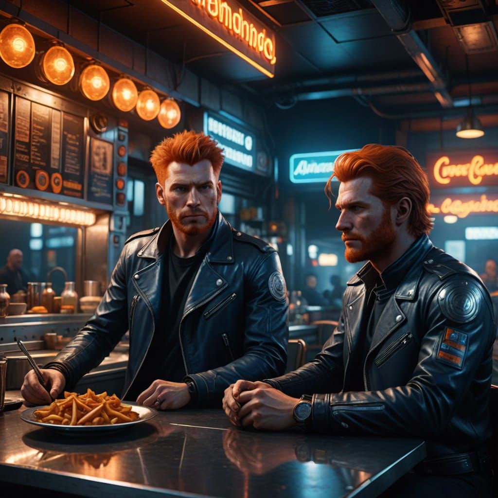 Midnight Diner Encounter in Vibrant, High-Contrast Colors