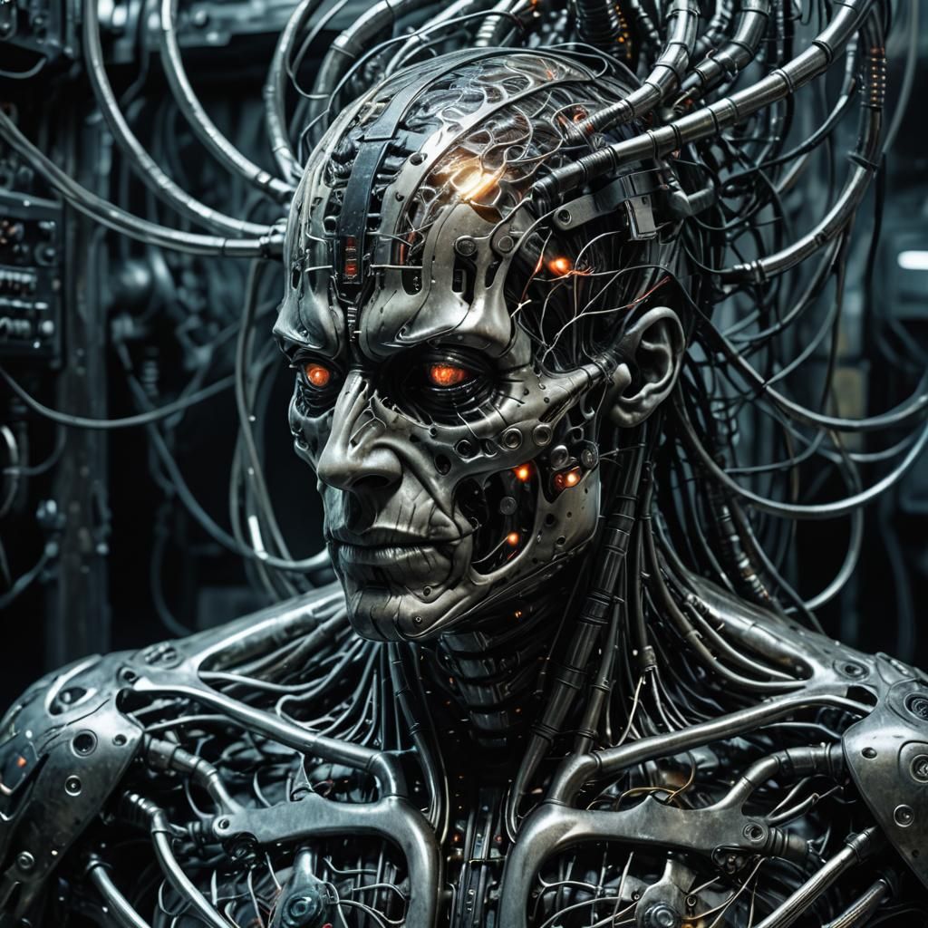 Cyberpunk Biomechanical Art: Stretching Figure with Visible ...