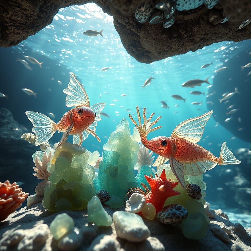 Iridescent Sea Glass Sculptures of Marine Life