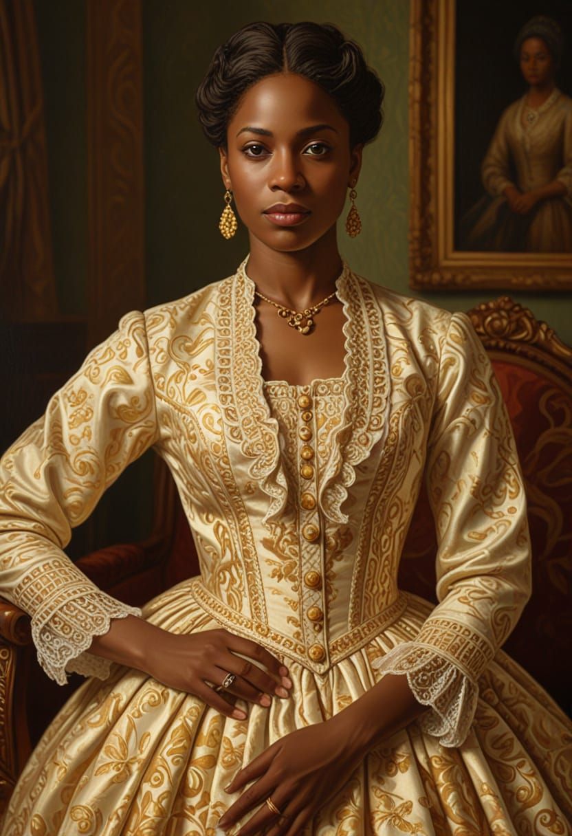 Elegant Victorian Portrait of Yoruba Princess in Oil Paintin...