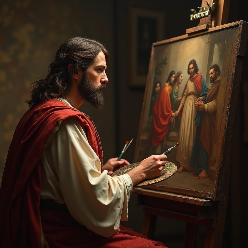 Jesus Christ Depicted as Renaissance Oil Painter
