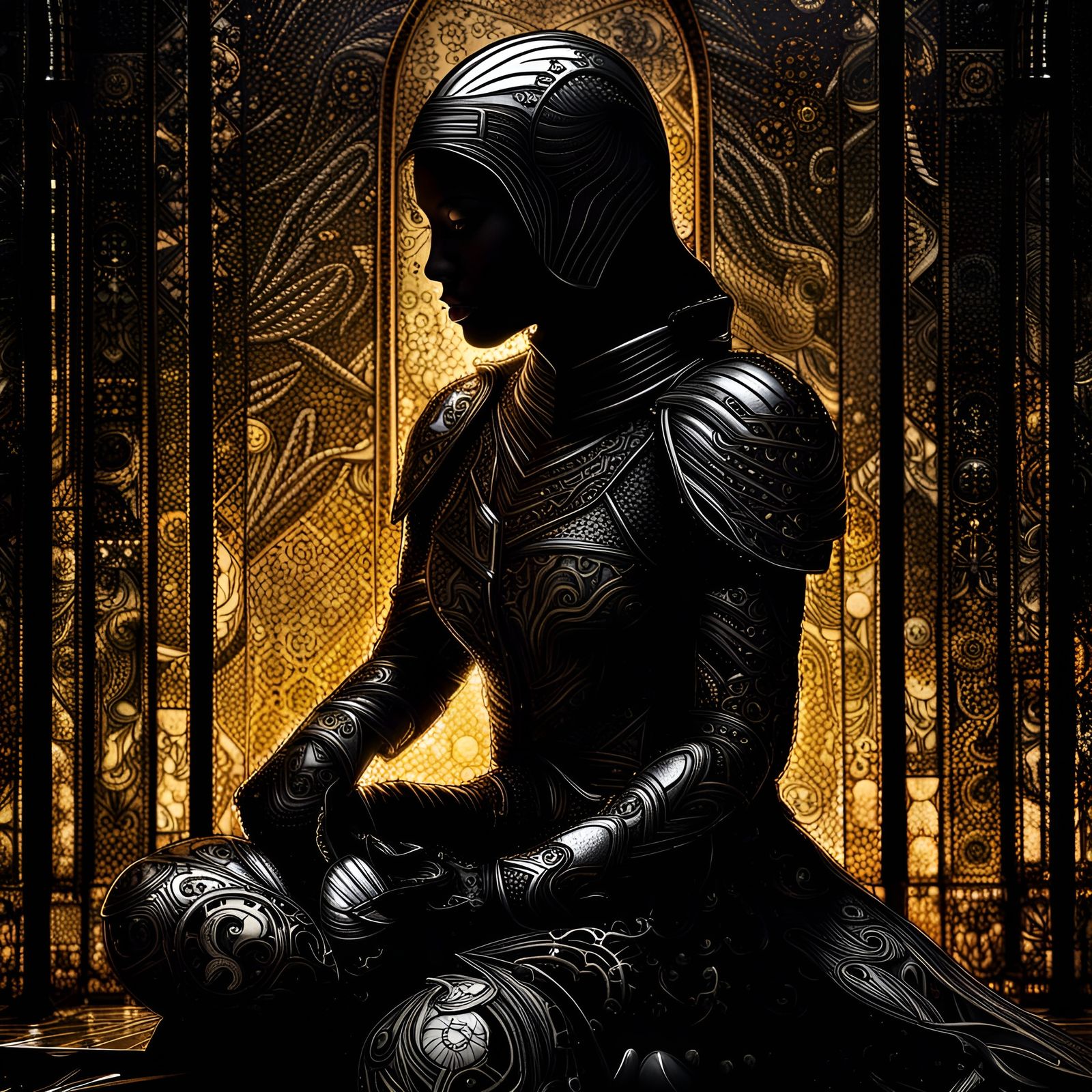 Heroic Knight in Supplication: Digital Paper Art