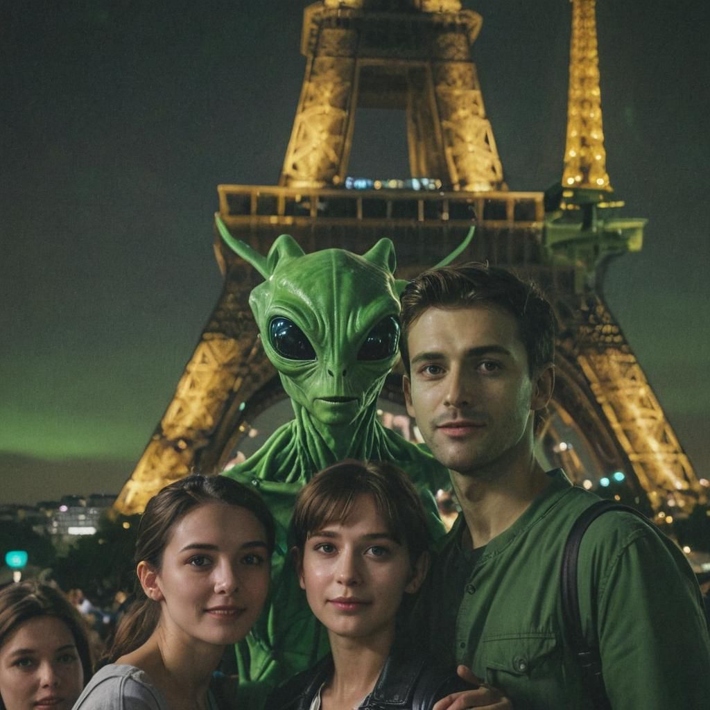 Alien Photobomb at Eiffel Tower: Digital Concept Art