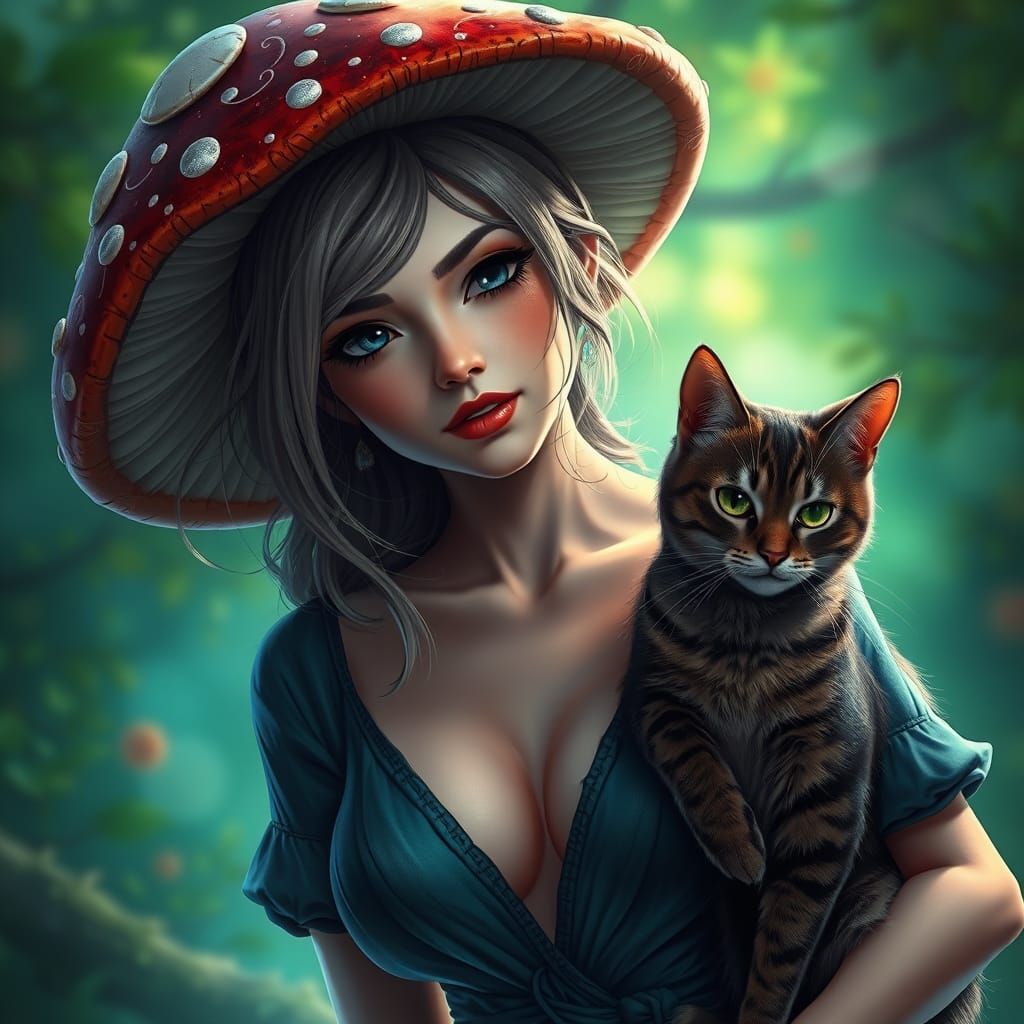 Mystical Woman in Emerald Dreamscape