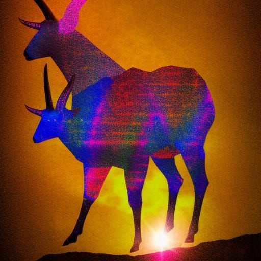 Ibex Silhouette in Kandahar Valley: Cosmic Illustration