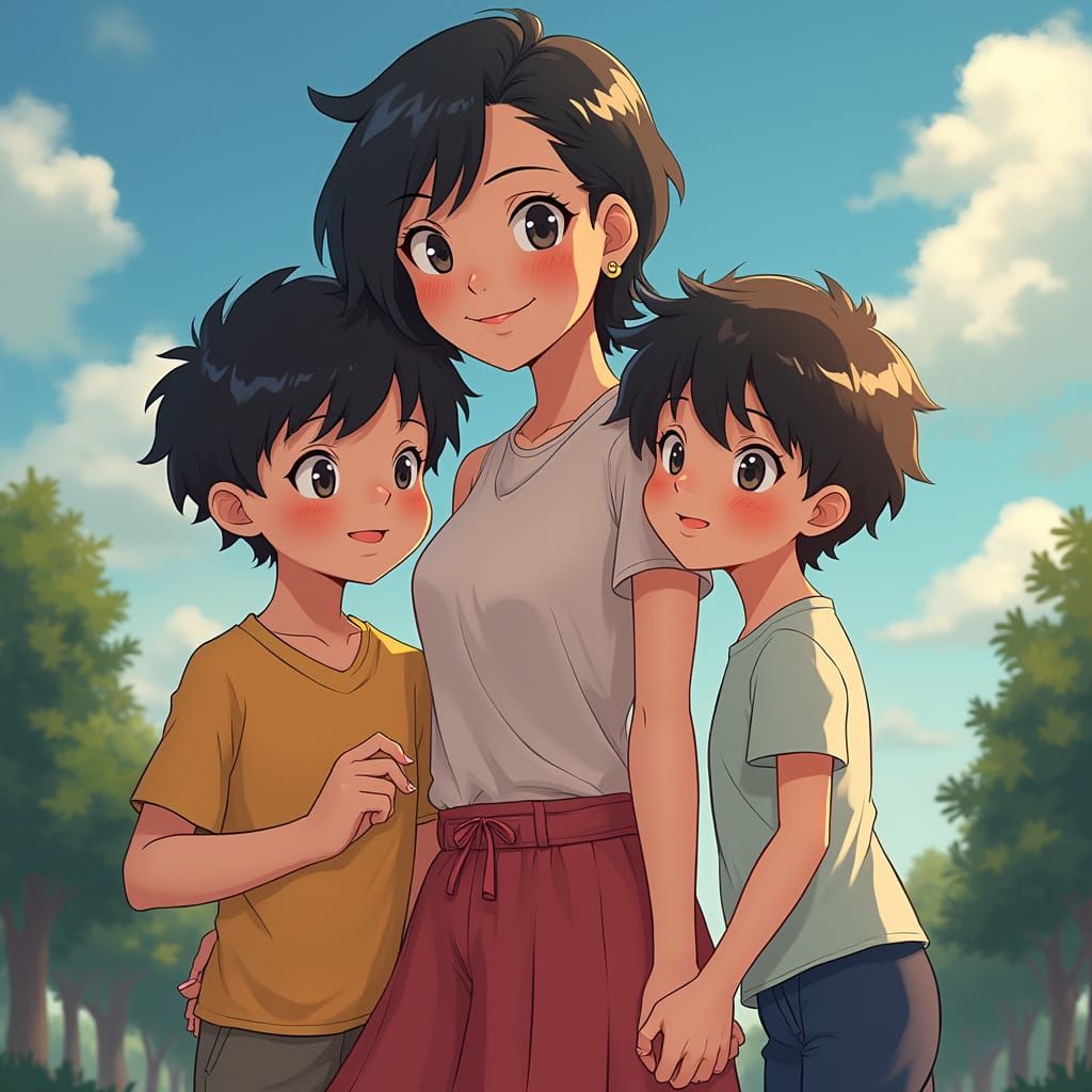 Manga-Inspired Family Portrait with Anime Lighting